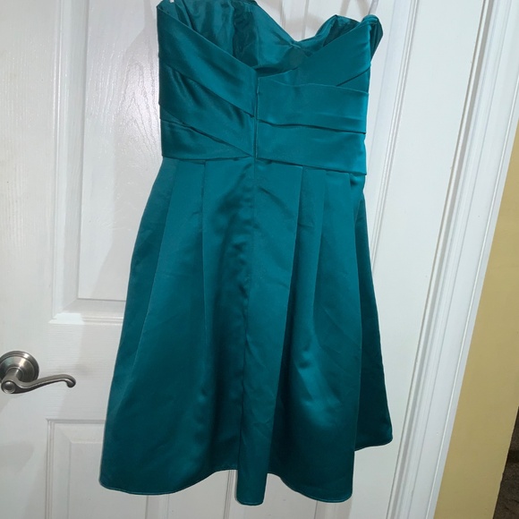 David’s Bridal jade green strapless satin mini Sz 8 pleated bodice skirt lined - Picture 4 of 7